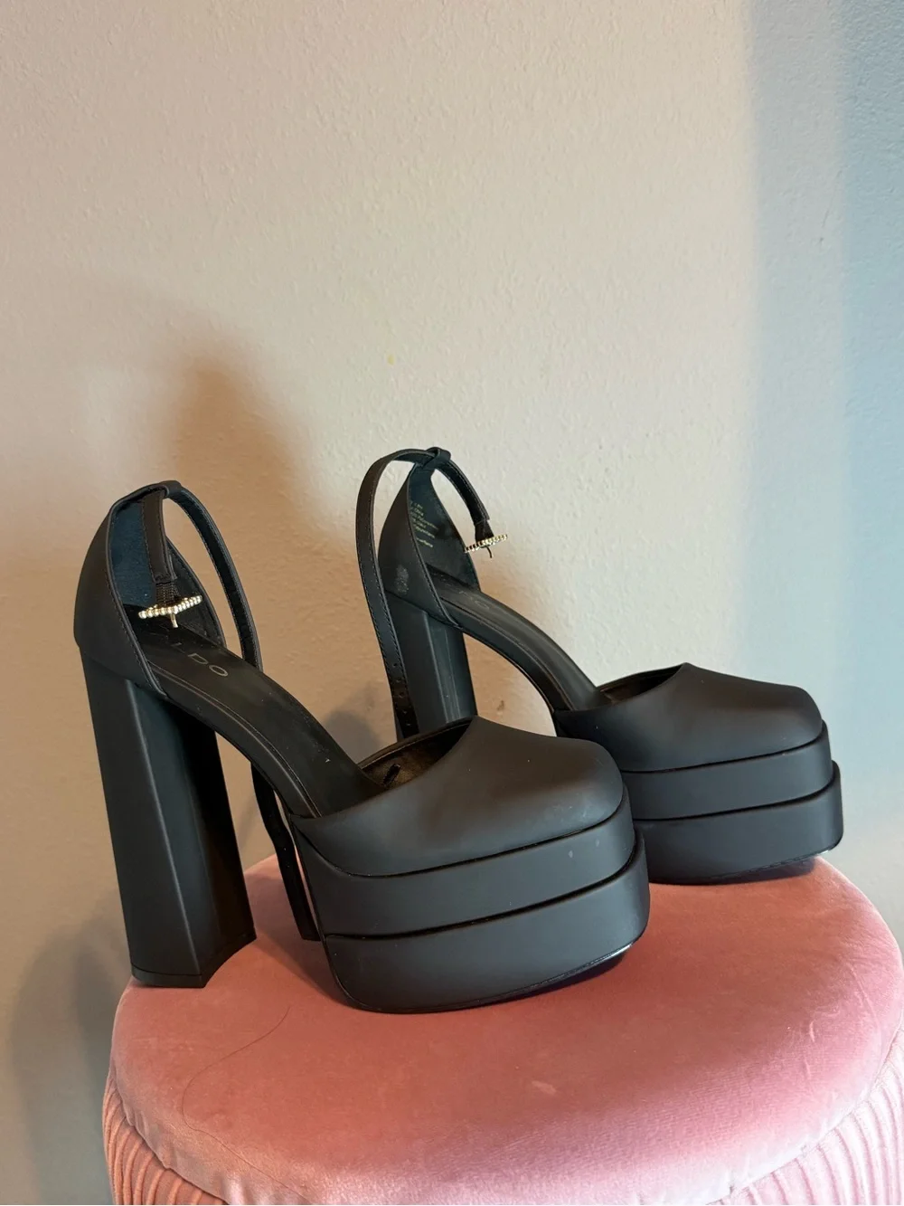 ALDO Black Double Platform Ankle-Strap Pumps